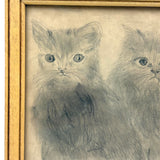 Mary's Soulful Kittens, Naive Graphite/Charcoal Drawing, Framed as Found