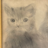 Mary's Soulful Kittens, Naive Graphite/Charcoal Drawing, Framed as Found