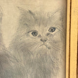 Mary's Soulful Kittens, Naive Graphite/Charcoal Drawing, Framed as Found