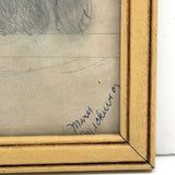 Mary's Soulful Kittens, Naive Graphite/Charcoal Drawing, Framed as Found