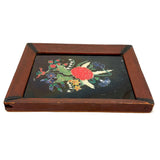19th Century Folk Art Reverse Glass Tinsel Painting of Flower Bouquet in Great Original Frame