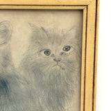 Mary's Soulful Kittens, Naive Graphite/Charcoal Drawing, Framed as Found