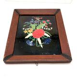 19th Century Folk Art Reverse Glass Tinsel Painting of Flower Bouquet in Great Original Frame