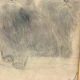 Mary's Soulful Kittens, Naive Graphite/Charcoal Drawing, Framed as Found