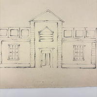 Pair of Antique Graphite Drawings on Houses on Folded Paper