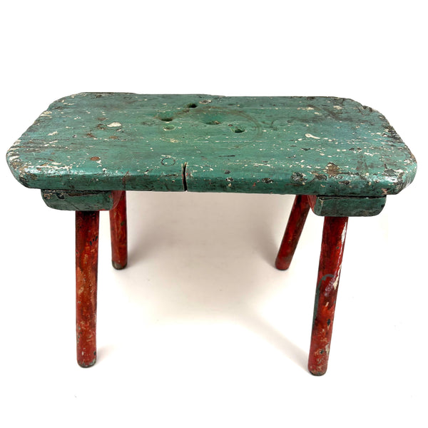 Wonky Old Long Legged Stool in Drippy Paint, Great Color