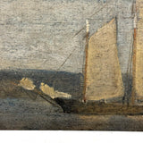 Very Quiet Late 19th Century New England Ship Painting, Oil on Cigar Box Wood