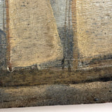 Very Quiet Late 19th Century New England Ship Painting, Oil on Cigar Box Wood