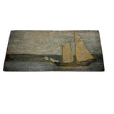 Very Quiet Late 19th Century New England Ship Painting, Oil on Cigar Box Wood