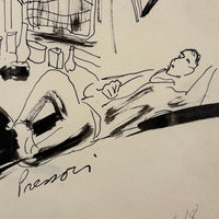 At Ease, with Hanging Pots, Esther Pressoir 1930s Signed Ink on Paper Drawing of Two Figures