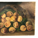 Basket of Peaches, Antique Oil on Canvas (with a few tears)