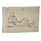 Esther Pressoir, Lyrical Ink Drawing of Reclining Figure, Legs Crossed, Sigeed and Mounted to Card, 1930s