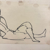 Esther Pressoir, Lyrical Ink Drawing of Reclining Figure, Legs Crossed, Sigeed and Mounted to Card, 1930s