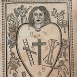 Herz Des Menschen (The Heart of Man), Heavily Worn 1848 Pennsylvania German Devotional with Amazing Engravings and Many Mends