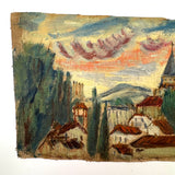 Red Roofs, Blue Steeple, Moody Sky, Adelaide Lawson Expressionistic Oil on Canvas Sketch/Fragment