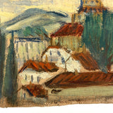 Red Roofs, Blue Steeple, Moody Sky, Adelaide Lawson Expressionistic Oil on Canvas Sketch/Fragment