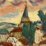 Red Roofs, Blue Steeple, Moody Sky, Adelaide Lawson Expressionistic Oil on Canvas Sketch/Fragment