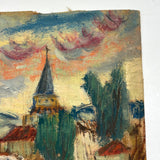 Red Roofs, Blue Steeple, Moody Sky, Adelaide Lawson Expressionistic Oil on Canvas Sketch/Fragment