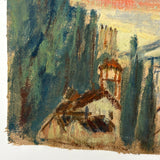 Red Roofs, Blue Steeple, Moody Sky, Adelaide Lawson Expressionistic Oil on Canvas Sketch/Fragment