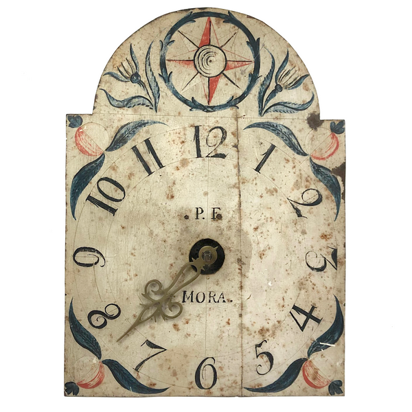 Gorgeous Antique Painted Tin Clock with Compass Star, Flowers, Fruit (for Display)