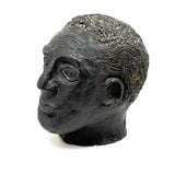 Portrait of a Man, Sensitive and Ever Shifting Large Black Glazed Red Clay Head