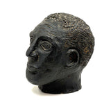 Portrait of a Man, Sensitive and Ever Shifting Large Black Glazed Red Clay Head
