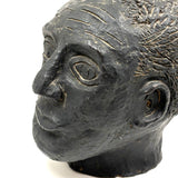 Portrait of a Man, Sensitive and Ever Shifting Large Black Glazed Red Clay Head