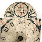 Gorgeous Antique Painted Tin Clock with Compass Star, Flowers, Fruit (for Display)