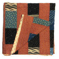 Red and Blue Calico Sampler of a Antique Quilt, 81 inches Square