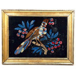 Brilliantly Colored Bird and Berries, Unusual Early Tinsel Painting in Original Frame