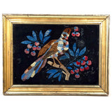 Brilliantly Colored Bird and Berries, Unusual Early Tinsel Painting in Original Frame