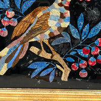 Brilliantly Colored Bird and Berries, Unusual Early Tinsel Painting in Original Frame