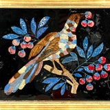 Brilliantly Colored Bird and Berries, Unusual Early Tinsel Painting in Original Frame