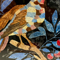 Brilliantly Colored Bird and Berries, Unusual Early Tinsel Painting in Original Frame