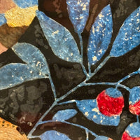 Brilliantly Colored Bird and Berries, Unusual Early Tinsel Painting in Original Frame