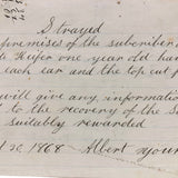 Strayed Heifer Reward Note, York, Maine, 1868