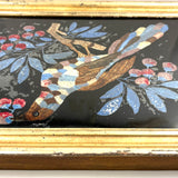 Brilliantly Colored Bird and Berries, Unusual Early Tinsel Painting in Original Frame