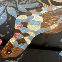 Brilliantly Colored Bird and Berries, Unusual Early Tinsel Painting in Original Frame