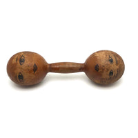 Old Wooden Barbell with Hand-drawn Faces