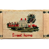 SWEET HOME, Mid 1800s Punch Paper Embroidery on Lovely Silk Ribbon