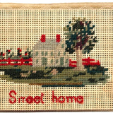 SWEET HOME, Mid 1800s Punch Paper Embroidery on Lovely Silk Ribbon