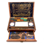 C. 1870 Joshua Rogers English Watercolors Box with Paints, Pots, Brass Stencils, More