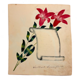 Scroll and Crown Flower; Roses and Poem: Double-sided 1848 Theorem Watercolor