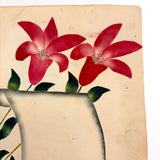 Scroll and Crown Flower; Roses and Poem: Double-sided 1848 Theorem Watercolor