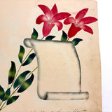 Scroll and Crown Flower; Roses and Poem: Double-sided 1848 Theorem Watercolor