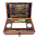 C. 1870 Joshua Rogers English Watercolors Box with Paints, Pots, Brass Stencils, More