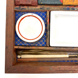 C. 1870 Joshua Rogers English Watercolors Box with Paints, Pots, Brass Stencils, More