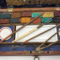 C. 1870 Joshua Rogers English Watercolors Box with Paints, Pots, Brass Stencils, More