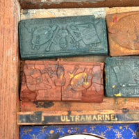 C. 1870 Joshua Rogers English Watercolors Box with Paints, Pots, Brass Stencils, More