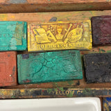 C. 1870 Joshua Rogers English Watercolors Box with Paints, Pots, Brass Stencils, More